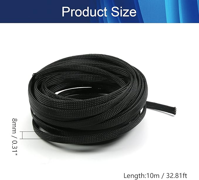 Aicosineg Cable Sleeve Braided Sleeving PET Wire Loom Tubing Cable 32.81ft-1/3inch Wrap Protector for HiFi Audio and Video Headphone Cable Protect Wires from Chewing of Pets Black