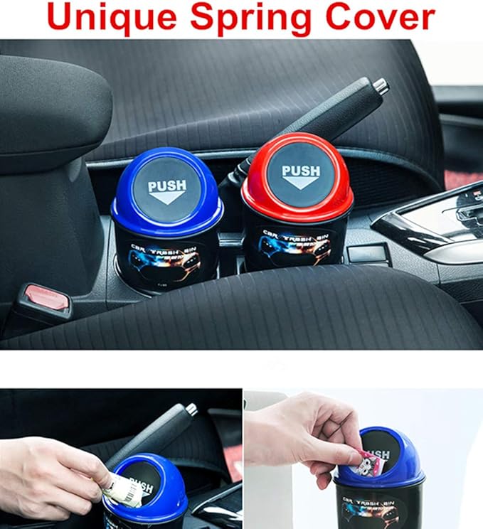 Car Trash Can with Lid, Automotive Cup Holder Mini Vehicle Garbage Can Trash Bin for Car Office Home Bedroom (Red 2 Pack)