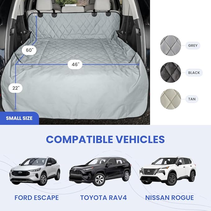 4Knines SUV Cargo Liner for Dogs – Dog Trunk Cover – Heavy-Duty, Waterproof Pet Seat Protector – Durable Cargo Liners for Dogs – USA-Based Company - Small (Grey)
