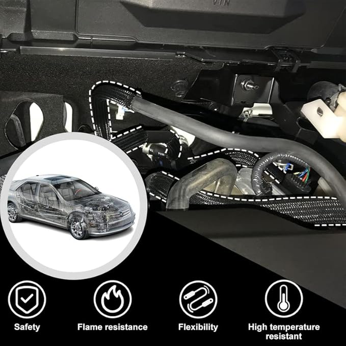 100ft-1/4inch PET Expandable Braided Sleeving Wire Loom Cable Sleeves Automotive Wire Sleeve Cable Management Wrap Wire Protector Tubing Desk Wire Organizer for Home,Office,Audio HDMI Cable,Black&Blue