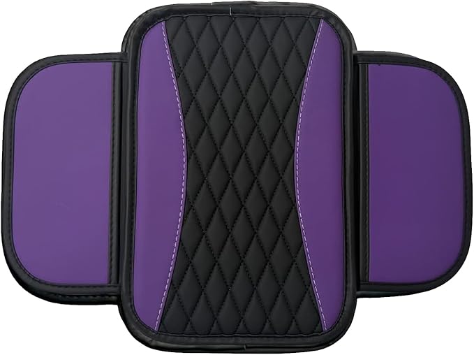 Leather Car Center Console Cover with Side Pockets, Upgraded Arm Rest Cover for Car Seat Organizer, Middle Console Cover Stylish Car Decoration, Universal for Most Vehicles (Purple)