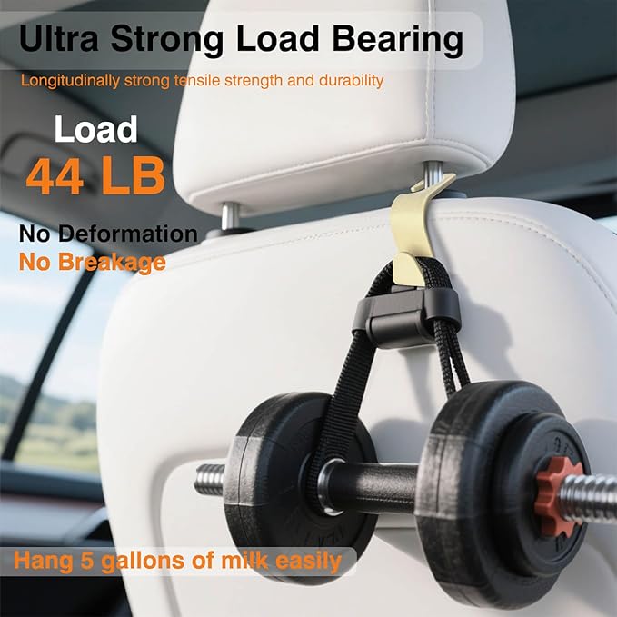 Car Seat Hooks & Purse Holder - 4 Pack Boxed,55 lb Heavy Duty,Eco PP Car Hooks for Purse/Bag/Baby Gear/Gym Bag/Groceries/Cup/,Fits 0.32-0.55”Car Headrest Rods (Beige-2)