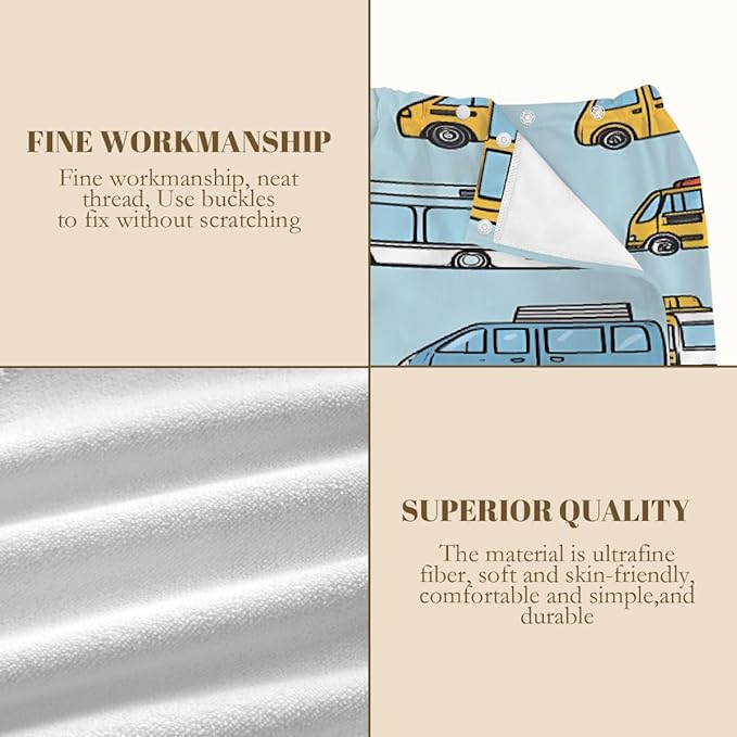 Women's Bath Wrap Retro Cars Bus Pattern Absorbent Shower Spa Body Bath Robe Wraps Bathrobe Towel with Adjustable Closure