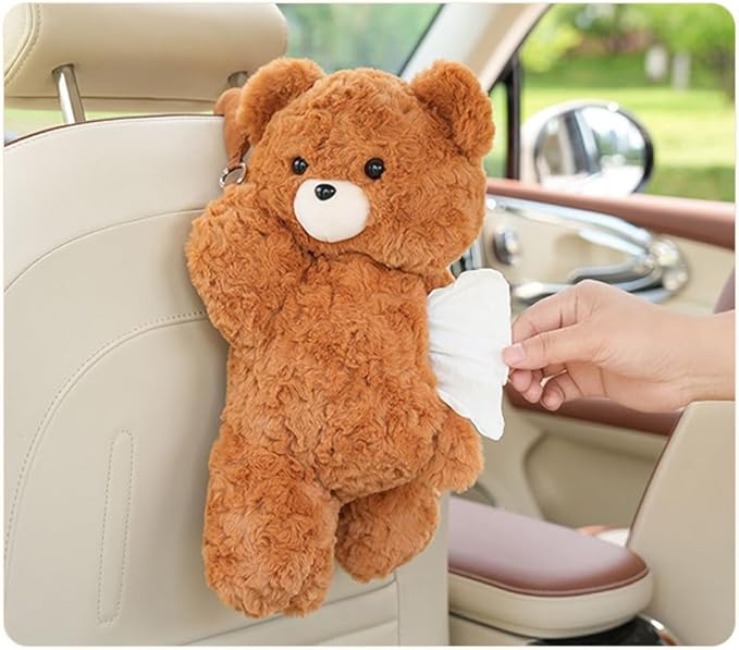 Cute Tissue Box Cover Plush Tissue Box Holder for Car, Home, Decorative Holder/Organizer for Bathroom Vanity Countertop, Nightstands, Office Desk-Bear02