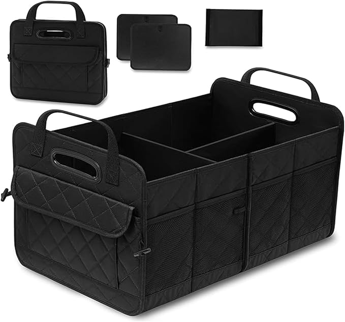 Car Trunk Organizer, 75L Large Capacity Waterproof Auto Storage with Non-Slip Bottom Strips, Collapsible Cargo Organizer for Suv, Truck, Sedan, Portable Car Accessories for Women Men(Black)