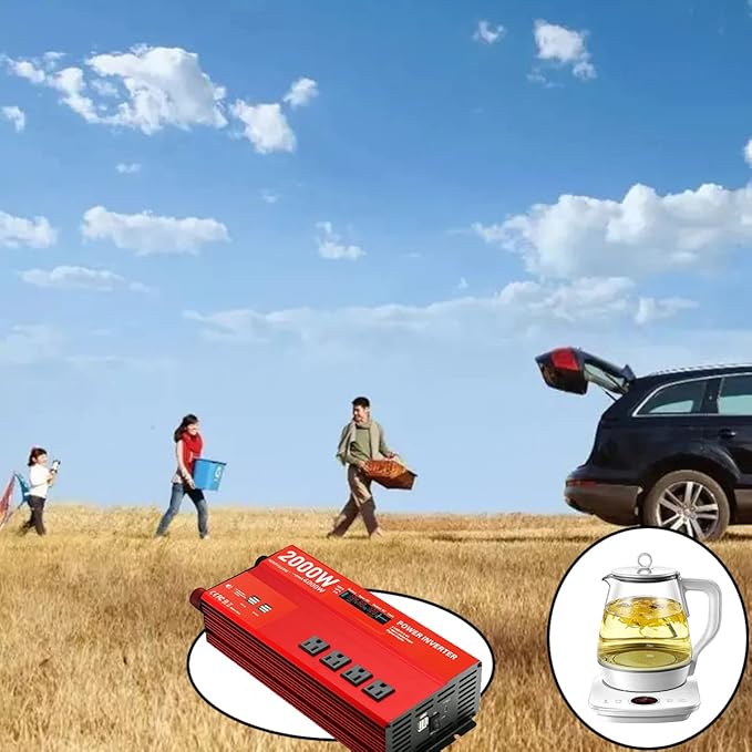2000W 12V Power inverters for Vehicles,Peak 4000 watt, Car/Truck DC 12V to 110V 4AC Converter, 6 USB 2.4A Ports,with 18W Type-C Quick Charge Port,LCD Digital Display