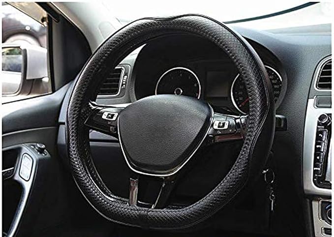 Mayco Bell Flat Bottom Size Steering Wheel Cover Anti-Slip,Safety,Soft,Breathable,Durable,Full Surround,Comfortable Grip Microfiber Leather (D-Shape,Black)