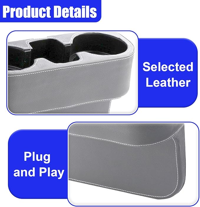 YoRise Car Cup Holder, PU Leather Automotive Cup Drink Holder, Car Seat Gap Filler Storage Box, Multifunctional Front Seat Organizer, Cell Mobile Phone Holder, Coin Bucket (Gray)