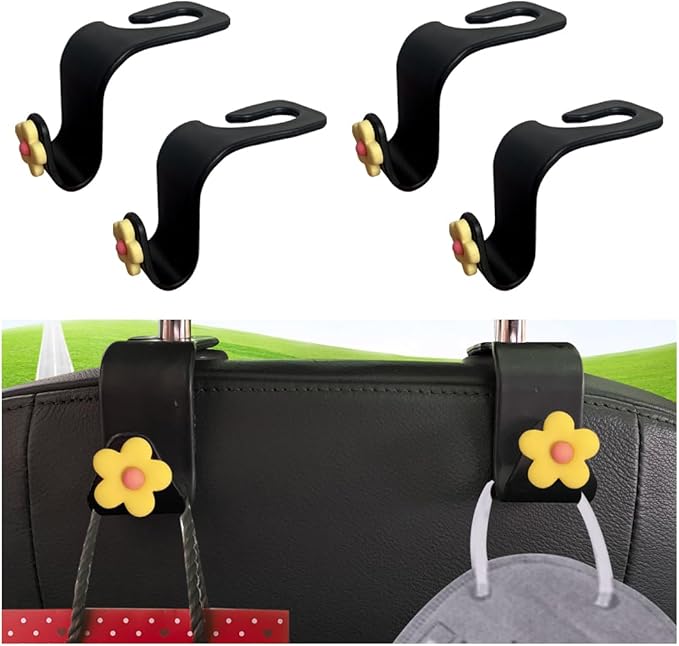 BESULEN Car Seat Headrest Hook, 4PCS Vehicle Seatback Organizer Hanger, Auto Seat Back Storage Hook for Grocery Bag Purse Handbag Umbrella, Universal Interior Accessories for Most Cars (Light Yellow)