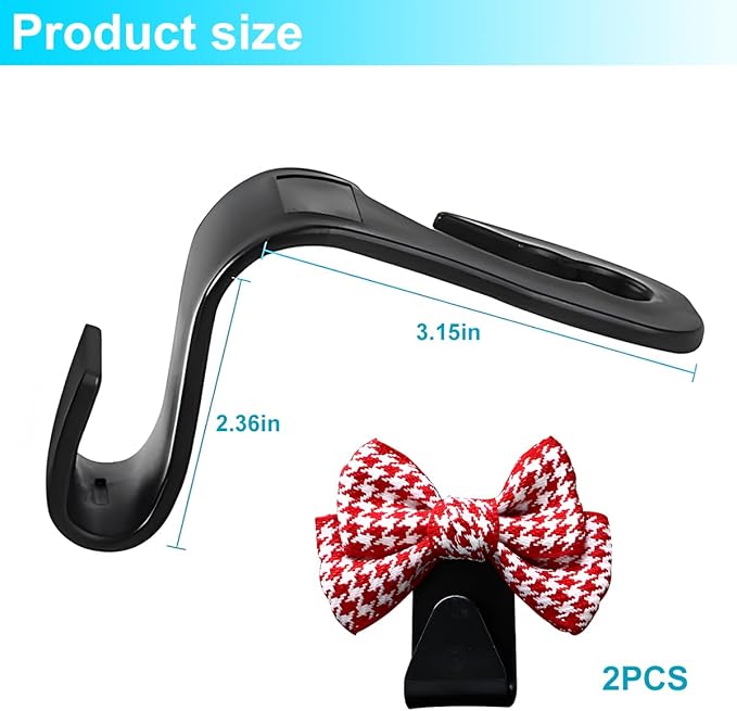 Mandark 2PCS Car Seat Headrest Hooks, Cute Bow Vehicle Hooks for Purses and Bags, Automotive Purse Hook Hanger Interior Decoration Accessories, Universal for SUV, Sedan, Truck (Red/Small)