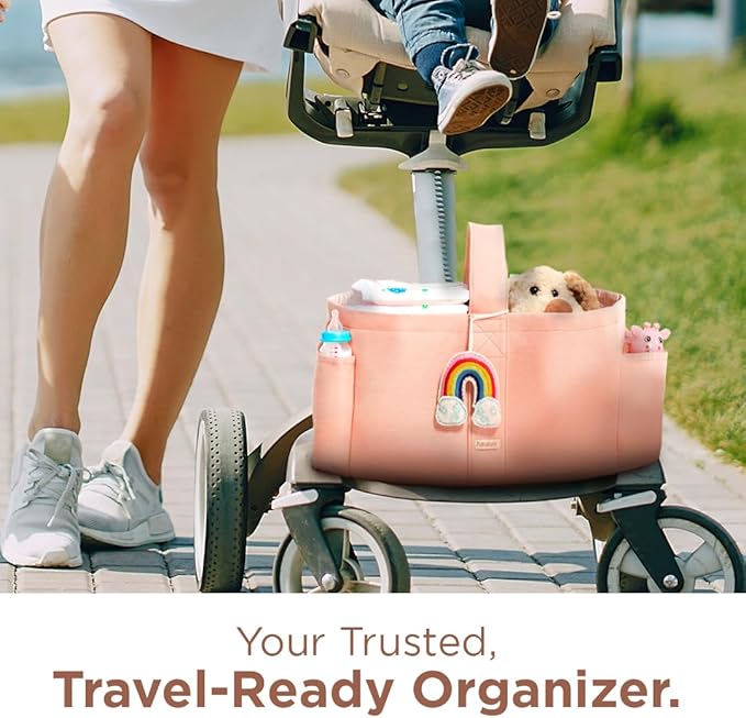Folkulture Baby Diaper Caddy | Cotton Diaper Bag for Kids - Stylish Comfort Spacious Travel Essential Cart | Nursery Storage Bin and Car Organizer for Diapers, Wipes - (Powder Pink -15")