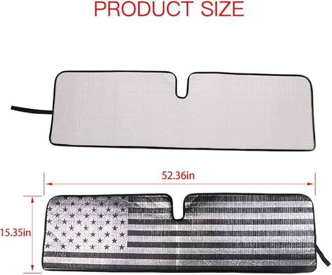 Windshield Flag Sunshade Sun Shade Heat Shield Sun Visor Mat Compatible with Jeep Wrangler Rubicon Sahara TJ JK JKU 2 Door & 4 Door