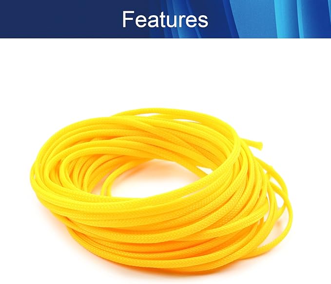 Aicosineg 32.81ft PET Flexible Braided Cable Sleeve 0.16inch Width Wire Loom Sleeving and Organizer Flexible Wire Mesh Sleeve Wrap Protector for TV Audio PC Cords from Pets Chewing Yellow