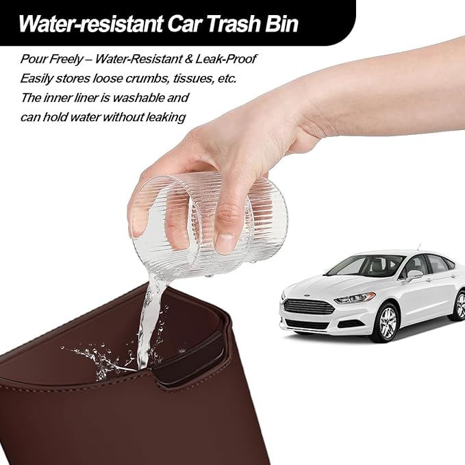 Car Trash Can, Multipurpose Leakproof Hanging Vehicle Garbage Can with Removable Liner, Waterproof Automotive Interior Dustbin Garbage Container, Universal for SUV Van Truck (Wine Red)