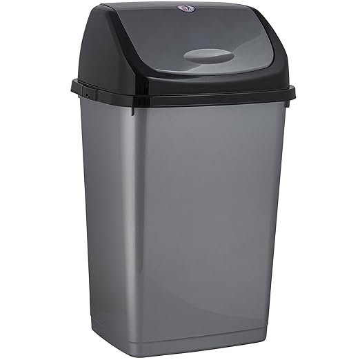 Superio Kitchen Trash Can 13 Gallon with Swing Lid, Plastic Tall Garbage Can Outdoor and Indoor, Large 52 Qt Recycle Bin and Waste Basket for Home, Office, Garage, Patio, Restaraunt (Grey/Black)