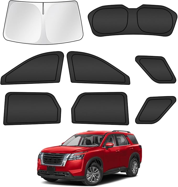 T TGBROS Windshield Sun Shade for Nissan Pathfinder 2022 2023 2024 2025 Car Window Shades Thicken UV Block and Blackout Privacy Foldable Sunshades 8PCS Accessories Keep Cool Sun Visor Covers