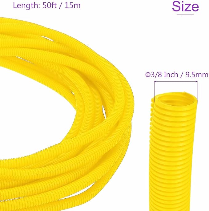 DMiotech 50ft Wire Loom Split Tubing 3/8 Inch(9.5mm) ID, Cord Protectors from Pet Flexible Conduit Cable Management for Office Home Garden, Yellow