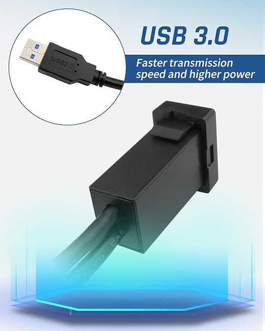 Dual USB 3.0 Car Dash Flush Mount Extension Cable, Length 3.3FT (1M) Fit for Toyota, Size 1.3"x0.86"x 2.15" (Type A)