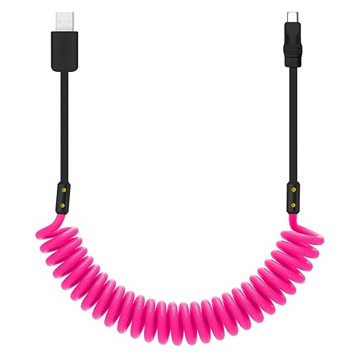 chubbycable Curly Chubby 120W Coiled USB C Cable Retractable Fast Charging Cable for Car Charger Cord Compatible with iPhone 17-15 Series, Pink+Black, USB-A to Type-C, 2.29FT-3.6FT
