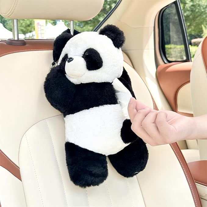 Cute Tissue Box Cover Plush Tissue Box Holder for Car, Home, Decorative Holder/Organizer for Bathroom Vanity Countertop, Nightstands, Office Desk-Panda