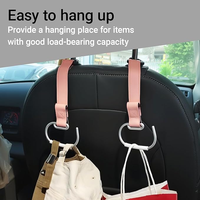 1Pcs Car Purse Hooks, Adjustable Leather Headrest Hooks for Car, Seat Back Organizer for Bags Purses (Pink)