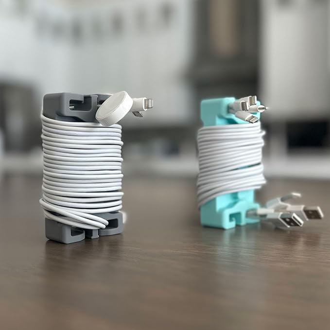 DeskBrick Silicone + Steel-Weighted Cord Holder for Desk. Weighted Cord Organizer & Cable Management for Desktop. Useful Phone Accessory & Cable Holder for Office, Home. No Adhesive. Black