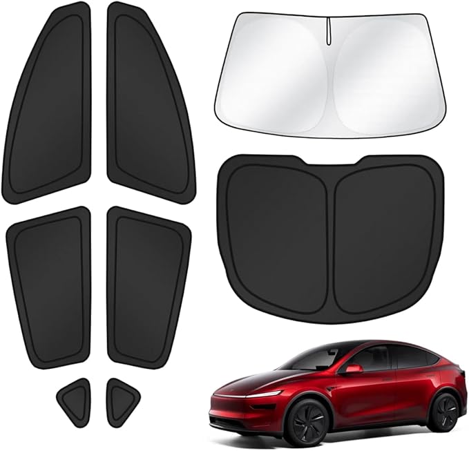 T TGBROS Window Shades for Tesla Model Y Juniper 2025 2026 Windshield Side Rear Window Full Set Blackout Privacy Sunshades for Model Y Accessories Foldable Black Out Window Cover 8PCS