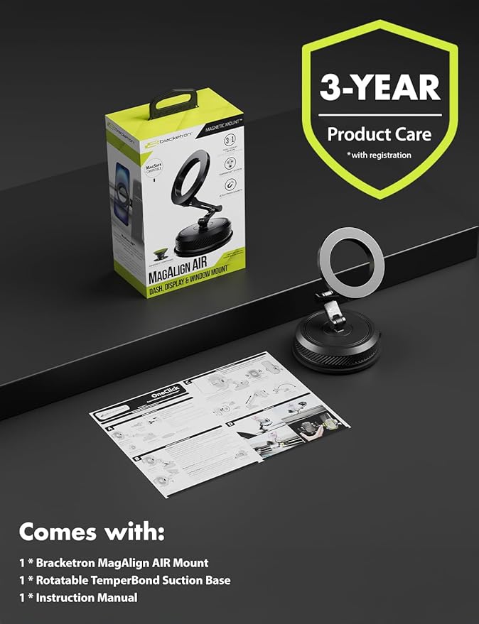 Bracketron MagAlign AIR Magnetic Suction Cup Car Phone Mount – 3-in-1 Dash, Window & Display Mount with Ultra Strong Magnets, MagSafe Phone Holders for Your Car for iPhone 17 16 15 14 13 12