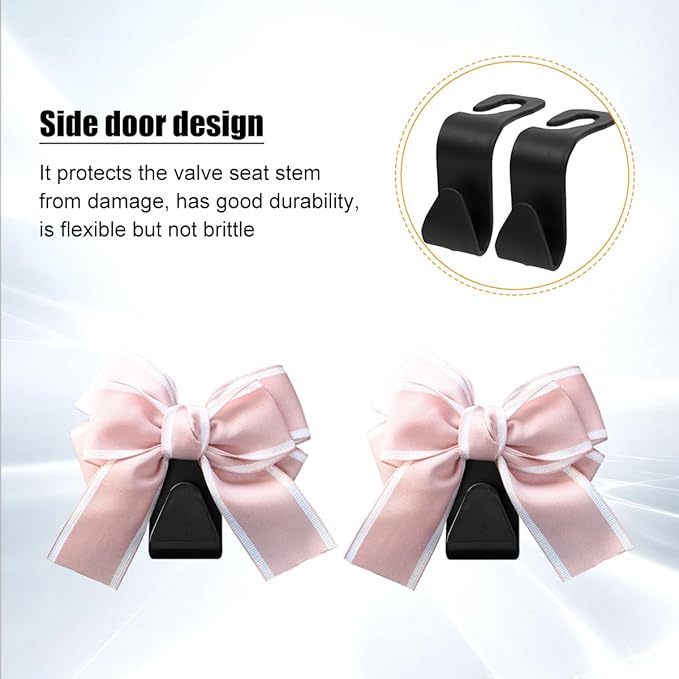 Cute Bow Car Seat Headrest Hooks, 2PCS Multifunctional Vehicle Rear Seat Hanging Hooks, Automotive Interior Seatback Storage Organizer for Purses Bags, Universal for SUV Sedan Truck (Pink)