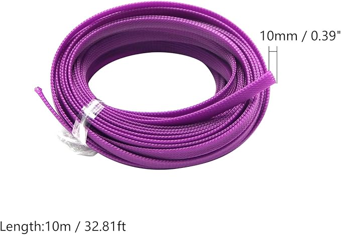 Aicosineg 32.81FT 0.44inch Cable Sleeve Braided Sleeving PET Wire Loom Tubing Cable Wrap Protector for HiFi Audio and Video Headphone Cable Protect Wires from Chewing of Pets Purple