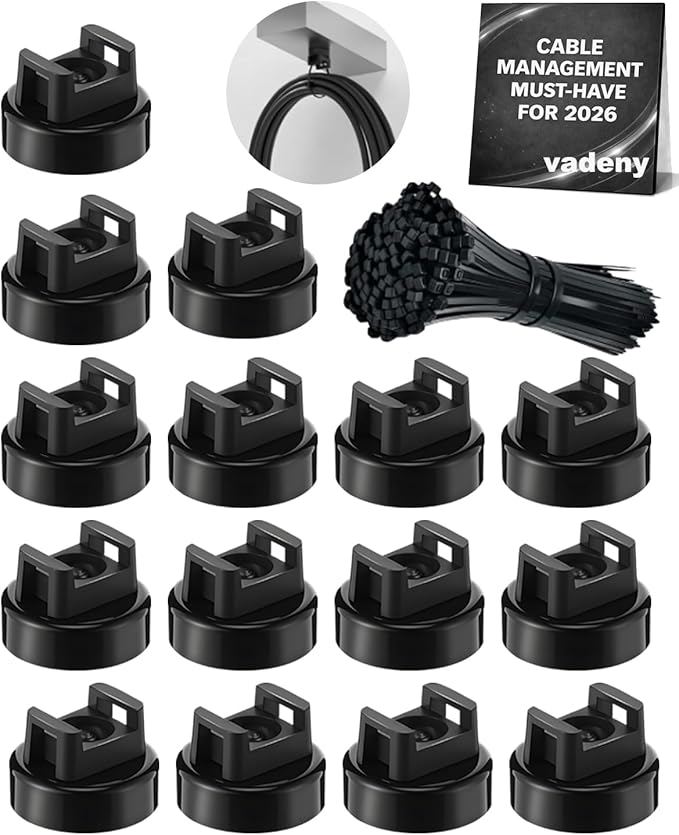 Magnetic Zip Tie Mount Base Kit,15PCS Magnetic Mounting Holder with 15 Cable Ties,Cord and Wire Management Clips,Reusable Heavy Duty Multipurpose Organizer for Desk,Car,Garage,Office