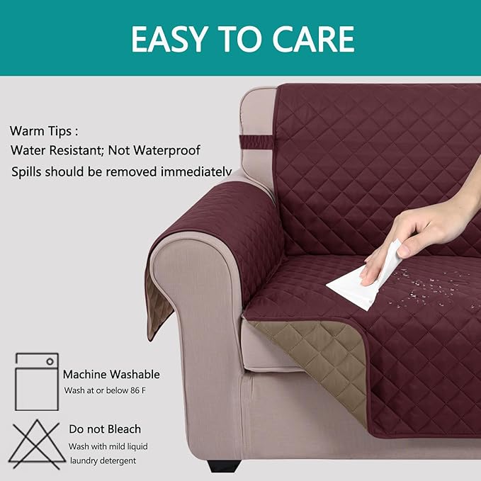 U-NICE HOME Recliner Chair Covers Reversible Chair Cover Pet Covers for Dogs with Elastic Straps Water Resistant Diamond Quilted (23''Armchair, Burgundy/Tan)