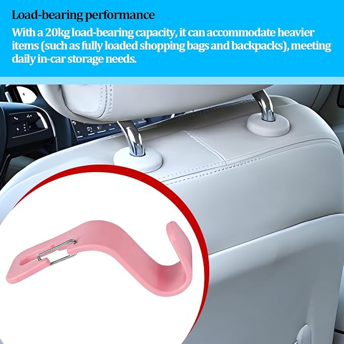 4PCS Car Seat Headrest Hook, Multifunctional Vehicle Seat Back Hanger Holder for Purse Handbag Umbrella, Automotive Interior Backseat Storage Organizer, Universal for SUV Van Truck (Pink)