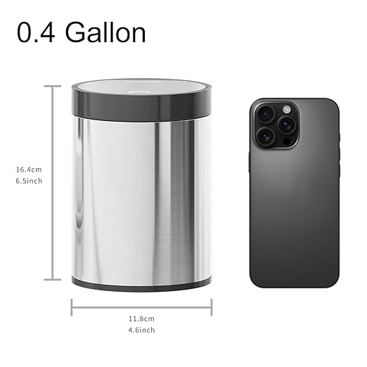 Mini Trash Can for Desk 0.4 Gallon,1.5L Stainless Steel mini Desk Trash can with Lid,Tiny Trash Can for Desk with 1 Roll Bags for Office, Home, Car,(Brushed Gray)