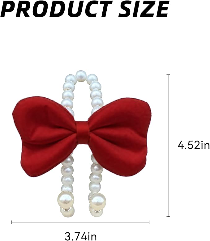 2 PCS Elegant Pearl Car Seat Headrest Hook, Cute Car Seat Hook Hanger Storage Organizer for Handbag Purse, Interior Decoration Headrest Hanger for Women (2PCS Red Bow)