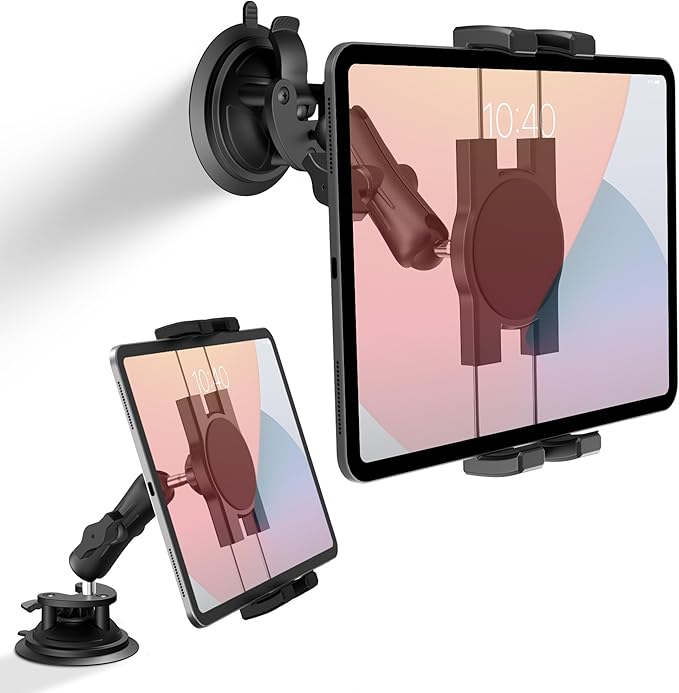 Heavy Duty Aluminum iPad Suction Mount for Truck Car, Anti-Shake Dashboard Windshield Tablet Holder, Thick Case Friendly, Fits 4.7-12.9" iPad Pro 12.9 Air Mini Samsung, 360° Rotation Off-Road Aviation