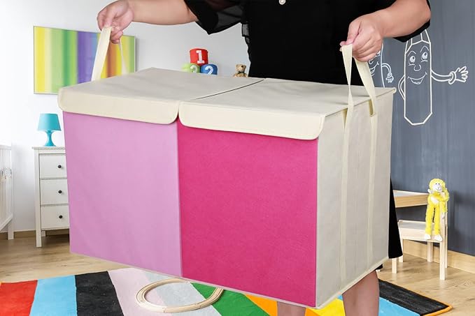 YOLOXO Toy Box Chest, Collapsible Sturdy Storage Bins with Lids, Extra Large Kids Toy Storage Organizer Boxes Bins Baskets for Kids, Boys, Girls, Nursery Room, Playroom, Closet (Pink)