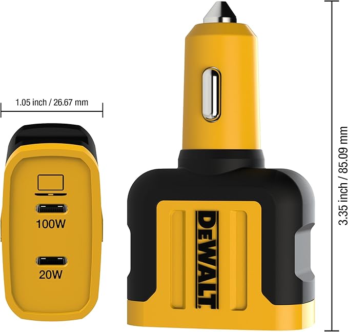 DEWALT Heavy Duty USB C Car Charger, 120W 2-Port PD 3.0 Type C Adapter, PPS Fast Charging w/Power Delivery for iPhone 17 16 15 14 13 Pro Max Mini Galaxy S22/S20/S10 Pixel iPad/iPad mini