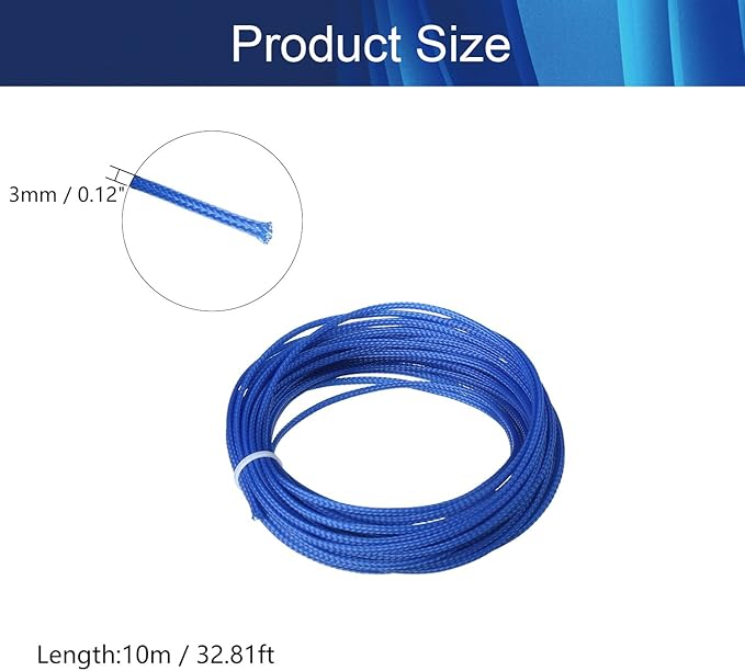 Aicosineg 10m/32.8ft Cable Sleeve PET Braid Cable Sleeving Flexible Wire Mesh Sleeve PET Wire Loom Tubing Cable Wrap Protector for HiFi Audio and Video Headphone Cable Blue