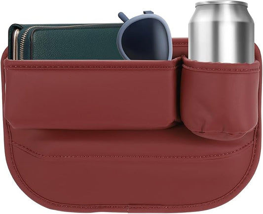 HARFINGTON Car Seat Gap Filler Organizer 11.8 x 8.3 x 2.2 Inch PU Universal Car Organizer Storage Box Between Seat and Console (Right) with Cup Holders for Phone Sunglasses Keys, Red