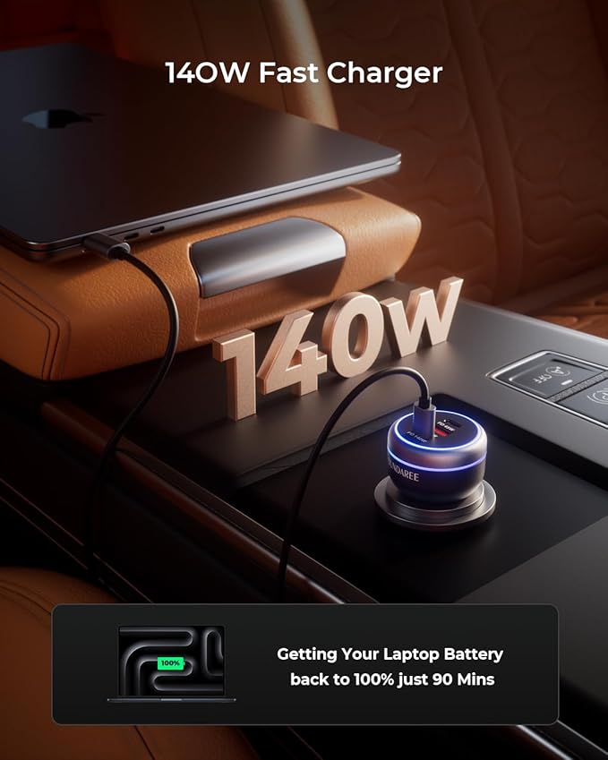 SUNDAREE 230W USB C Fast Car Charger, 3-Ports Mutiple Car Charger Adapter, Fast Charging PD140W/PPS63W/QC45W Compatible with iPhone16/15Pro/MacBook/iPad/Laptop/SamsungS24,Cigarette Lighter USB Charger