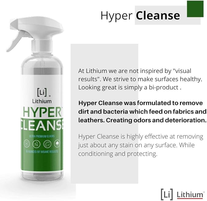 Lithium Hyper Cleanse Car Interior Cleaner - Car Cleaner Interior for Leather, Plastic, Carpet, Vinyl, and Tesla Vegan Leather - Solvent Free Interior Car Cleaner - Car Cleaning Spray (16 Oz)