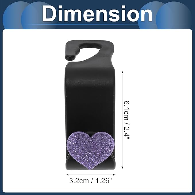 Car Seat Headrest Hook Interior Accessories for Most Car, SUV, Truck Car Seat Back Organizer Hooks Plastic Rhinestone Sturdy Purple 2.4"x1.26"