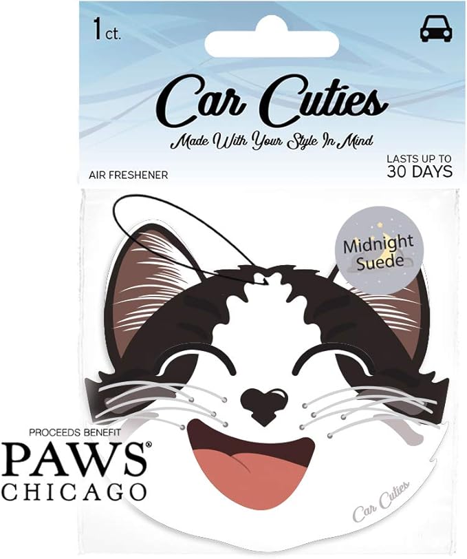 Cute CAT CAR AIR FRESHENER - Cute Cat Design, Long-Lasting Scent, Portion of Proceeds Benefit PAWS Chicago (Midnight Suede - Pack of 3)