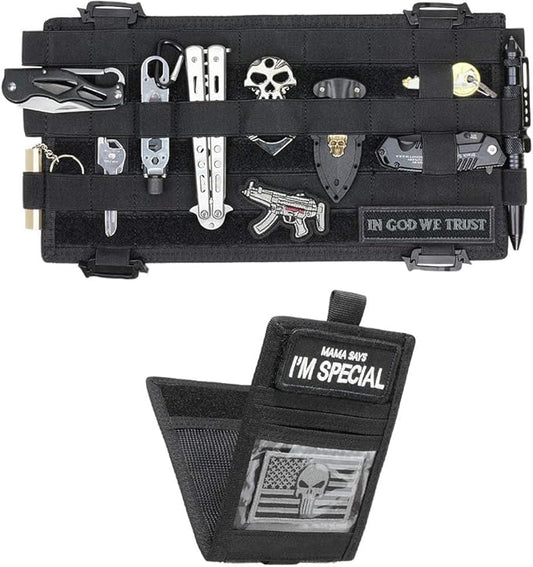 WYNEX Molle Car Visor Organizer with Detachable Card Pouch | Auto Sun Visor Storage Molle Panel with Elastic Webbing Slots for Glasses & Tactical Gear | Fit Most Vehicle, Jeeps, SUVs & Trucks