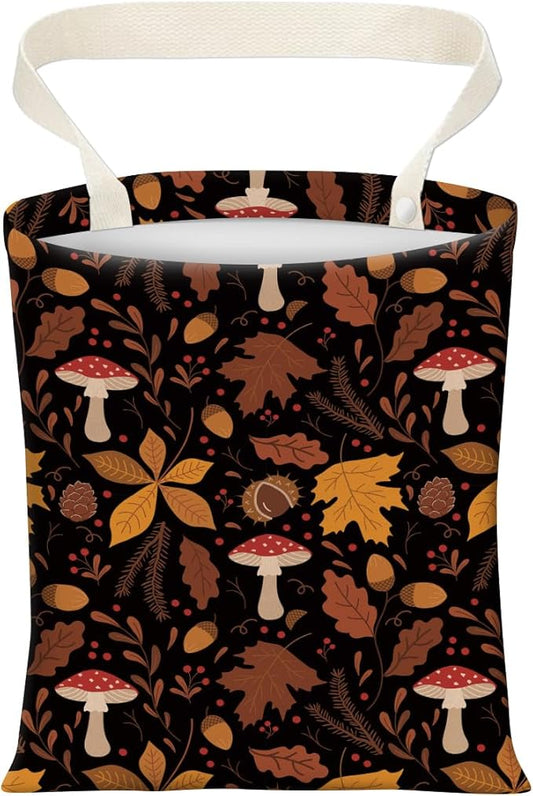 Cute Car Trash Can, Hanging Canvas Car Back Seat Organizer and Storage Bag, Funny Car Trash Bag for Travelling, Outdoor Cute Boho Mushroom Leaf