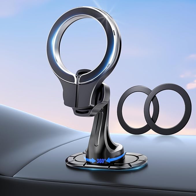 pop-tech for MagSafe Adhesive Car Mount, Strong Magnets Car Phone Holder Mount for Dashboard, 360° Rotation Magnetic Cell Phone Dash Holder Curved Fit for iPhone 16 Pro Max 15 14 13 12 Series
