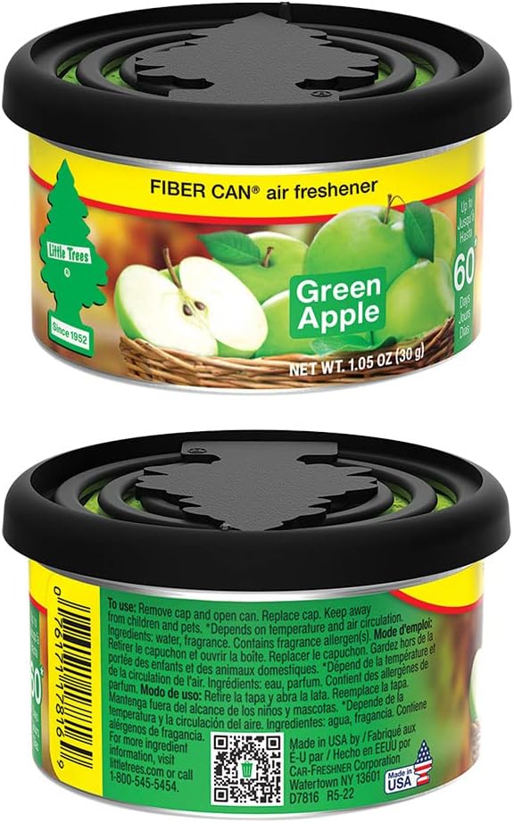 LITTLE TREES Car Air Freshener | Fiber Can Provides Long Lasting Scent for Auto or Home | Recycled Fiber | Green Apple, 4 Air Fresheners