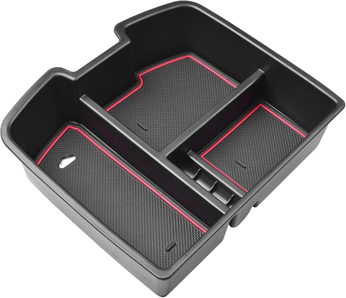 HGWEI Center Console Organizer Compatible with 2007-2014 Chevy Silverado GMC Sierra Avalanche Tahoe Suburban Yukon Yukon XL Accessories, Floor Mounted Center Console ONLY,Red Trim