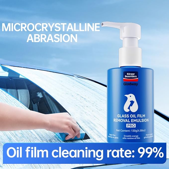 Glodway Glass Cleaner For Car Windshield,Oil film Remover, Streak-Free Shine on Automotive Windows, and Mirrors, Ammonia Free, for Auto and Home,4.58 OZ,2 Pack